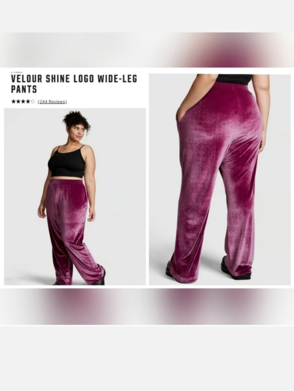 Victoria's secret pink velour shine logo wide-leg sweatpants MEDIUM MAGENTA
